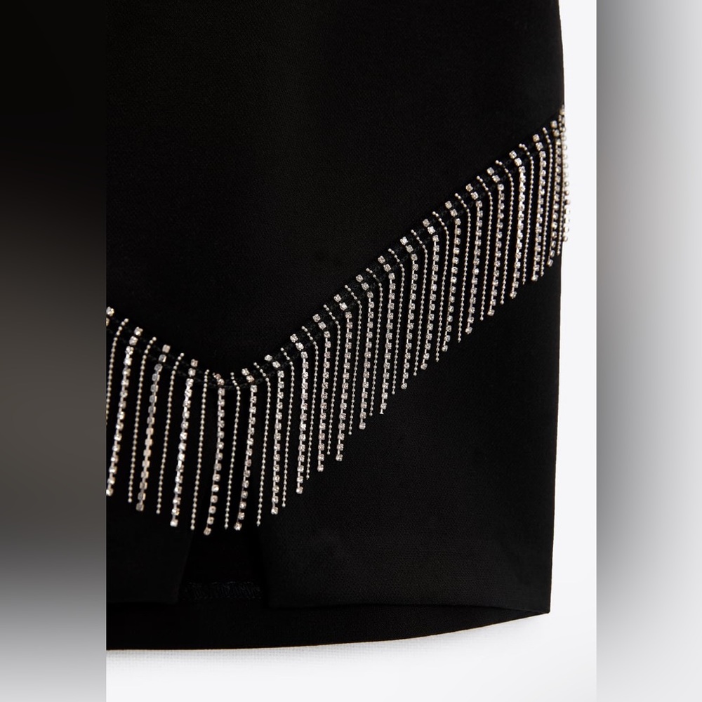 ZARA WOMAN NWT BLACK RHINESTONE FRINGED MINI SKIRT MEDIUM. - Picture 6 of 6